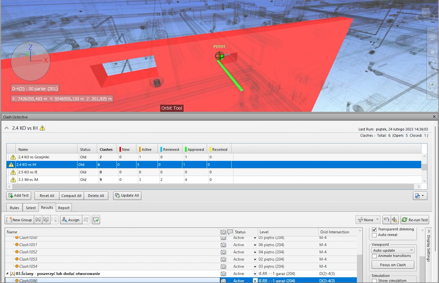 Clash Detective in Navisworks Manage — clash tests, clash grouping and issue statuses
